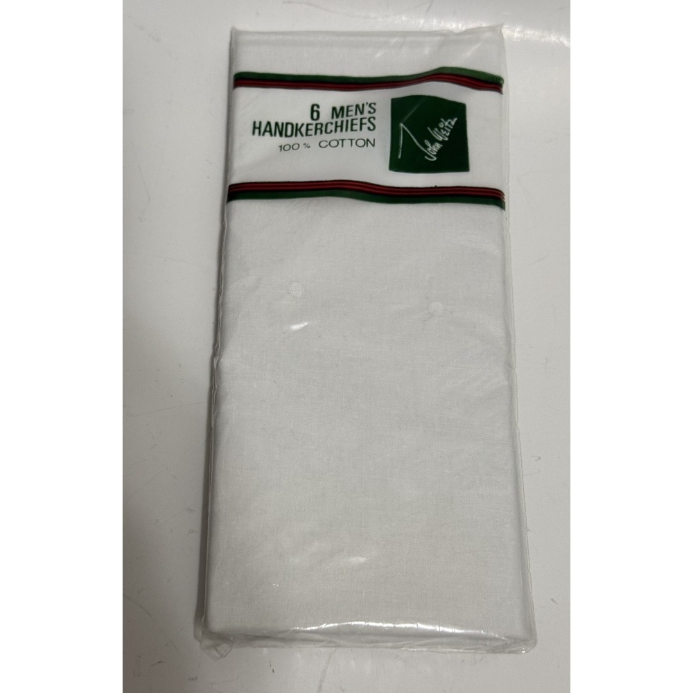 Vintage John Weitz Package of‎ 6 White Handkerchiefs, Men's Hankies NEW